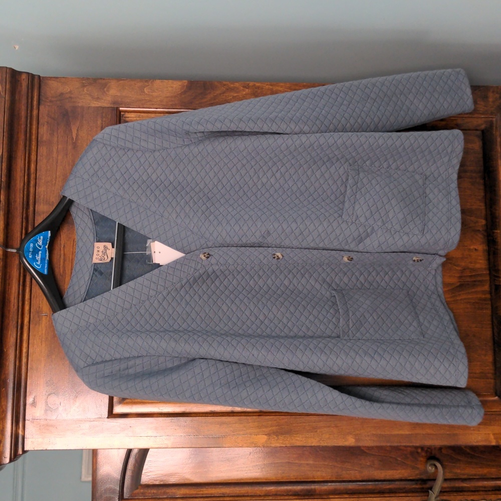 NWT Como Vintage Quilted Blue Gray Women's Light Weight Jacket, Top Blazer, L,